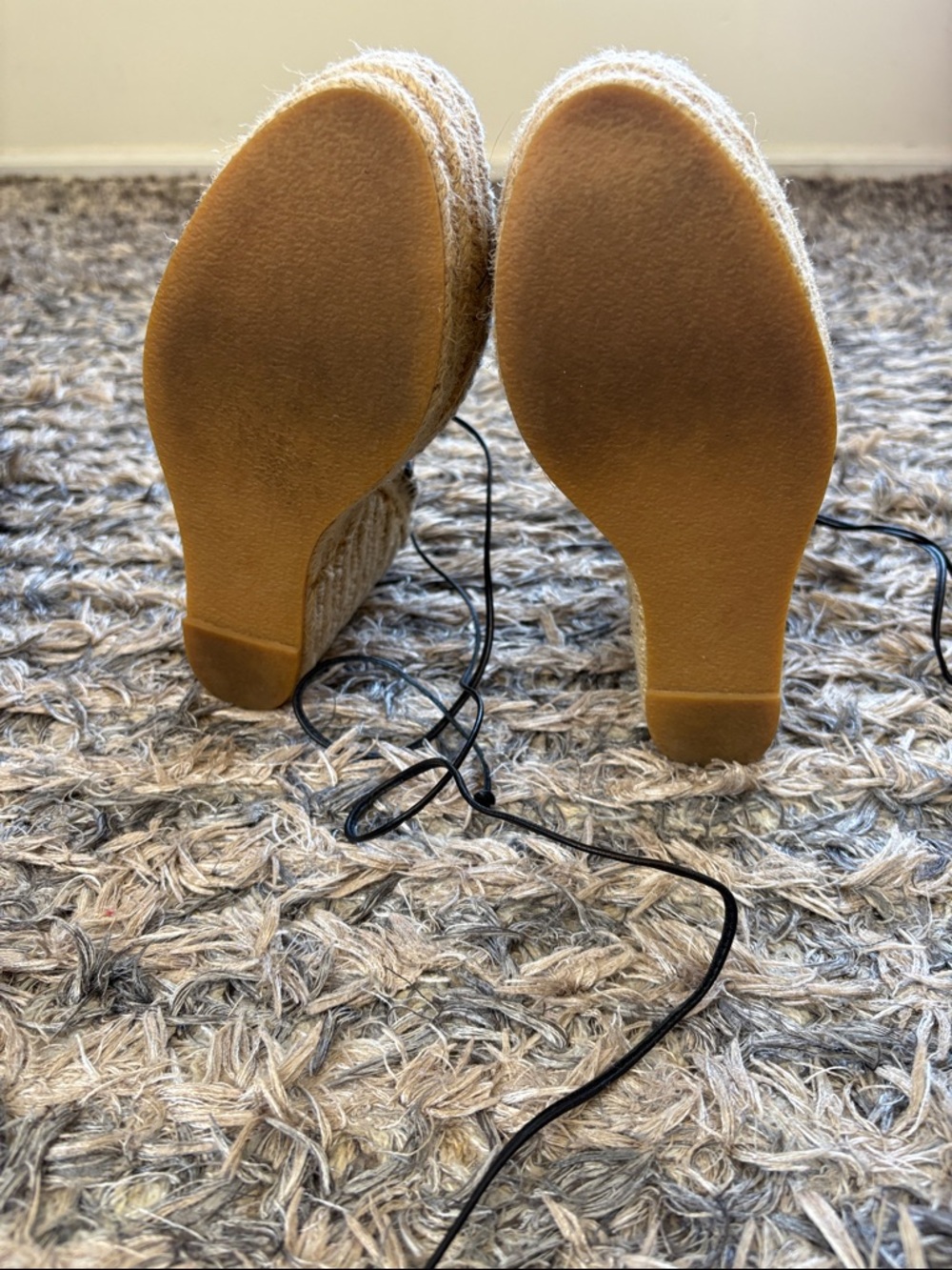 Saint Laurent Natural Raffia Wedges with Black Floral Ties 36 - Picture 11 of 13